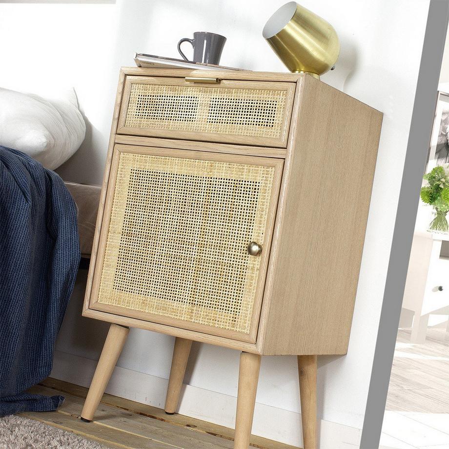 Calicosy Nachttisch mit natürlichem Rattangeflecht - MIYA  