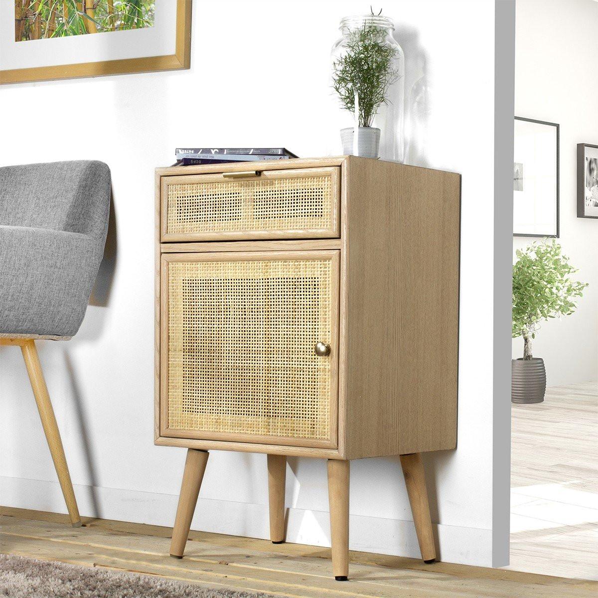 Calicosy Table de chevet avec cannage en rotin naturel - MIYA  