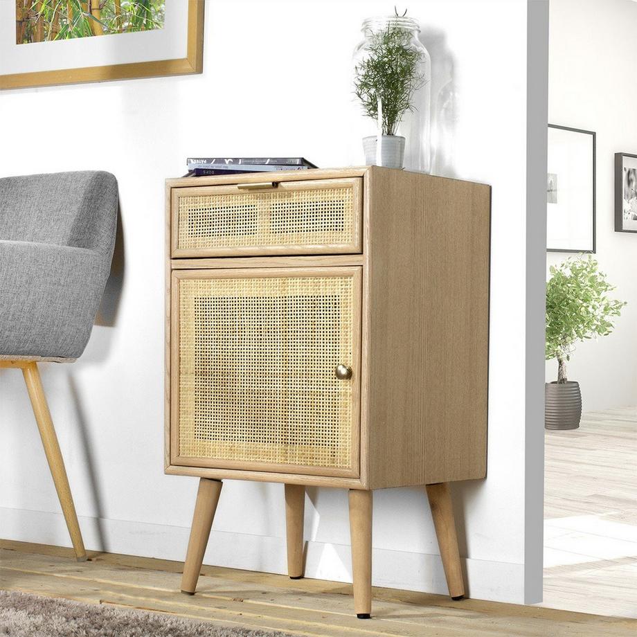 Calicosy Nachttisch mit natürlichem Rattangeflecht - MIYA  
