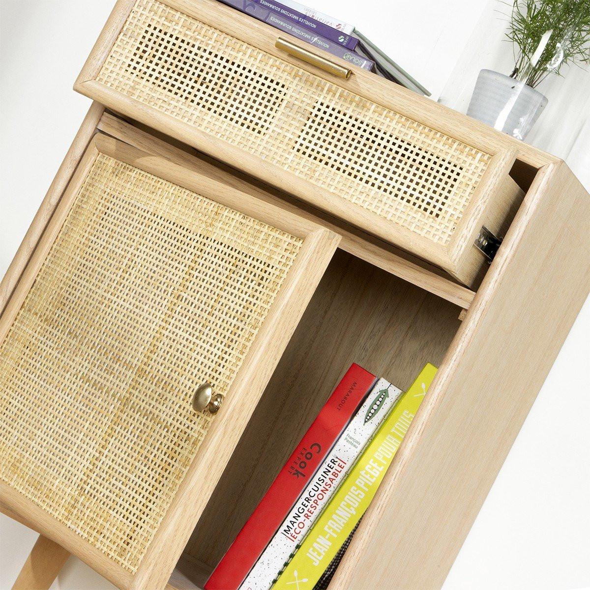 Calicosy Table de chevet avec cannage en rotin naturel - MIYA  