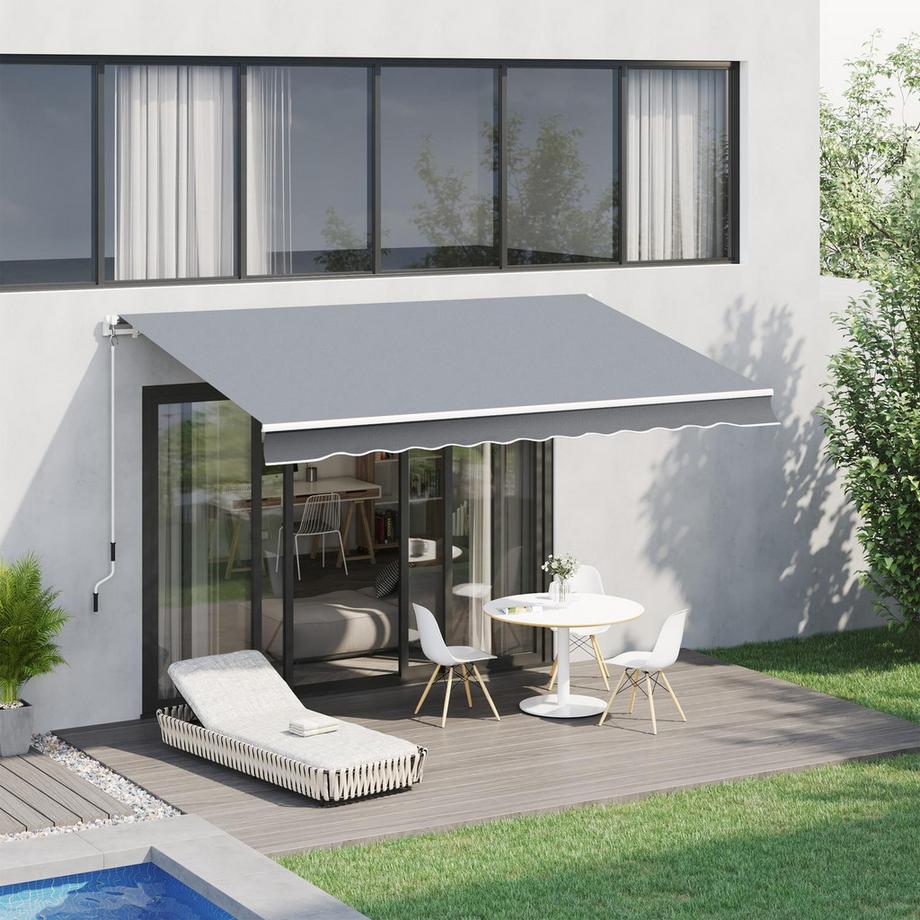 Northio Tenda Da Sole Manuale A Bracci Estensibili Tenda Da Balcone 4 M Con Manovella Protezione Solare Montaggio A Parete Balcone Alluminio Bianco + Grigio 395 X 245 Cm  