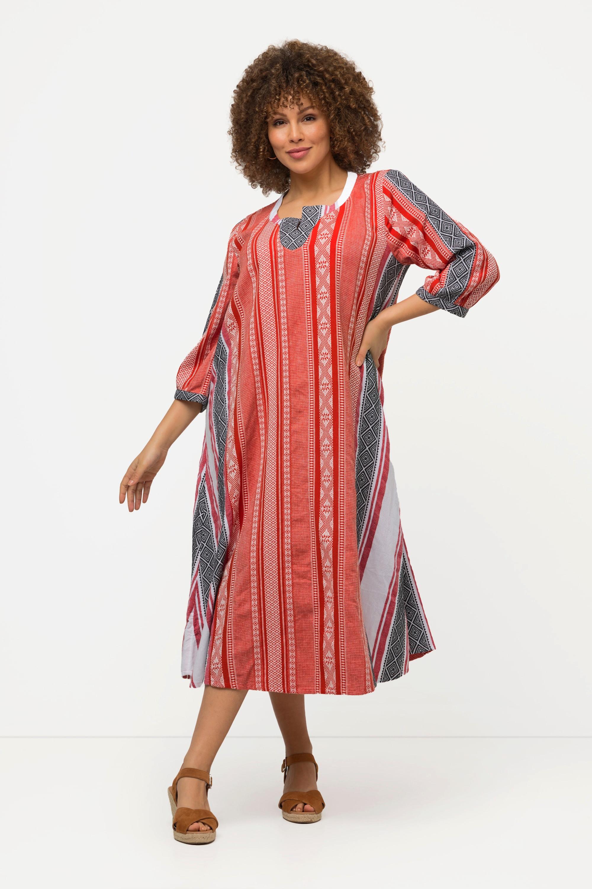 Ulla Popken  Kaftan, Ethnomuster, A-Linie, Tunika-Ausschnitt, 3/4-Arm 