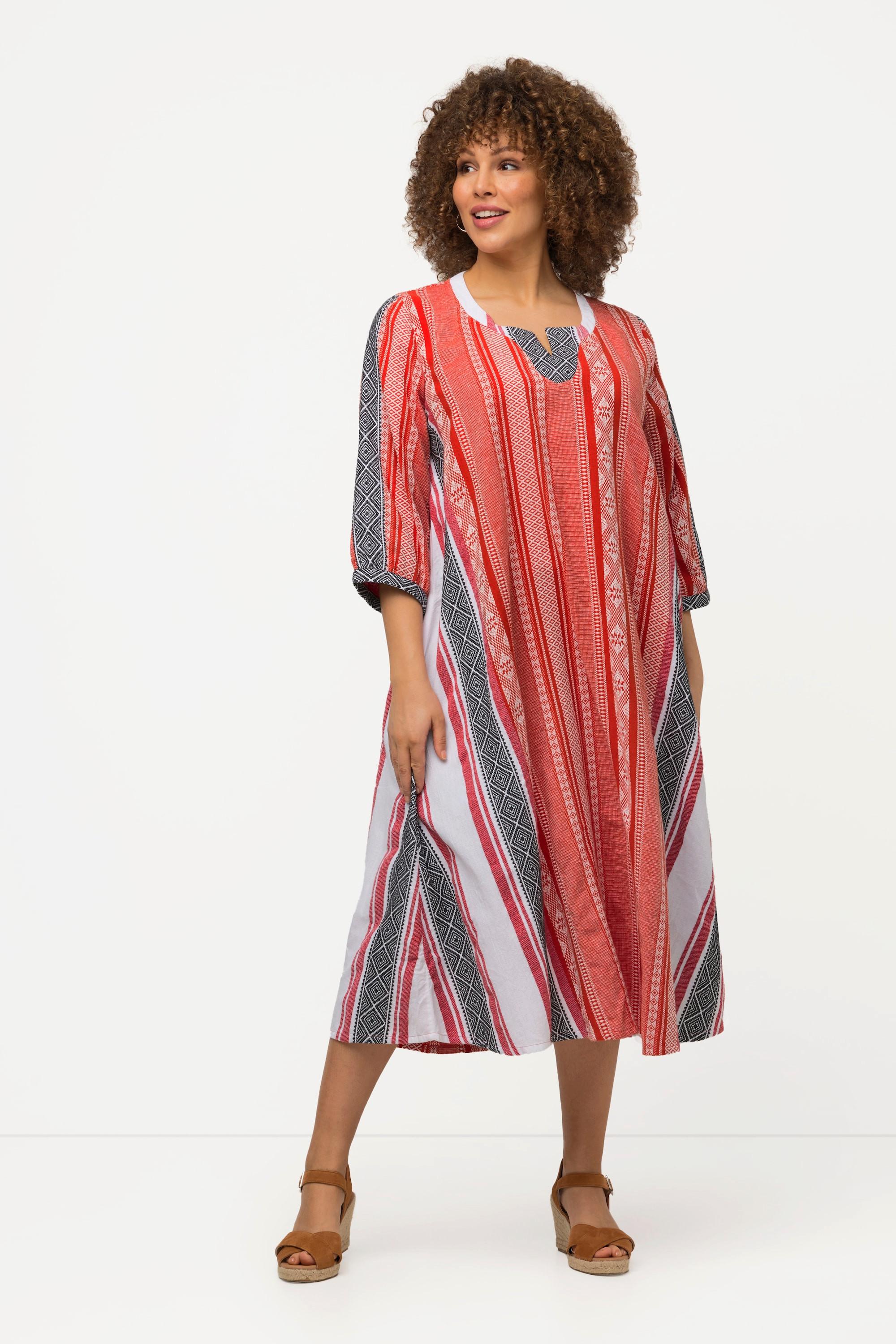 Ulla Popken  Kaftan, Ethnomuster, A-Linie, Tunika-Ausschnitt, 3/4-Arm 