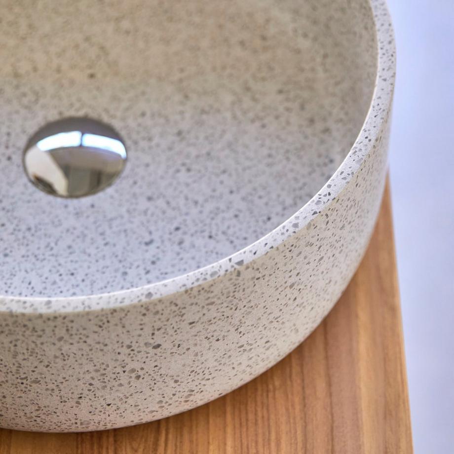 Tikamoon Rundes Waschbecken aus Premium-Terrazzo White Milos  