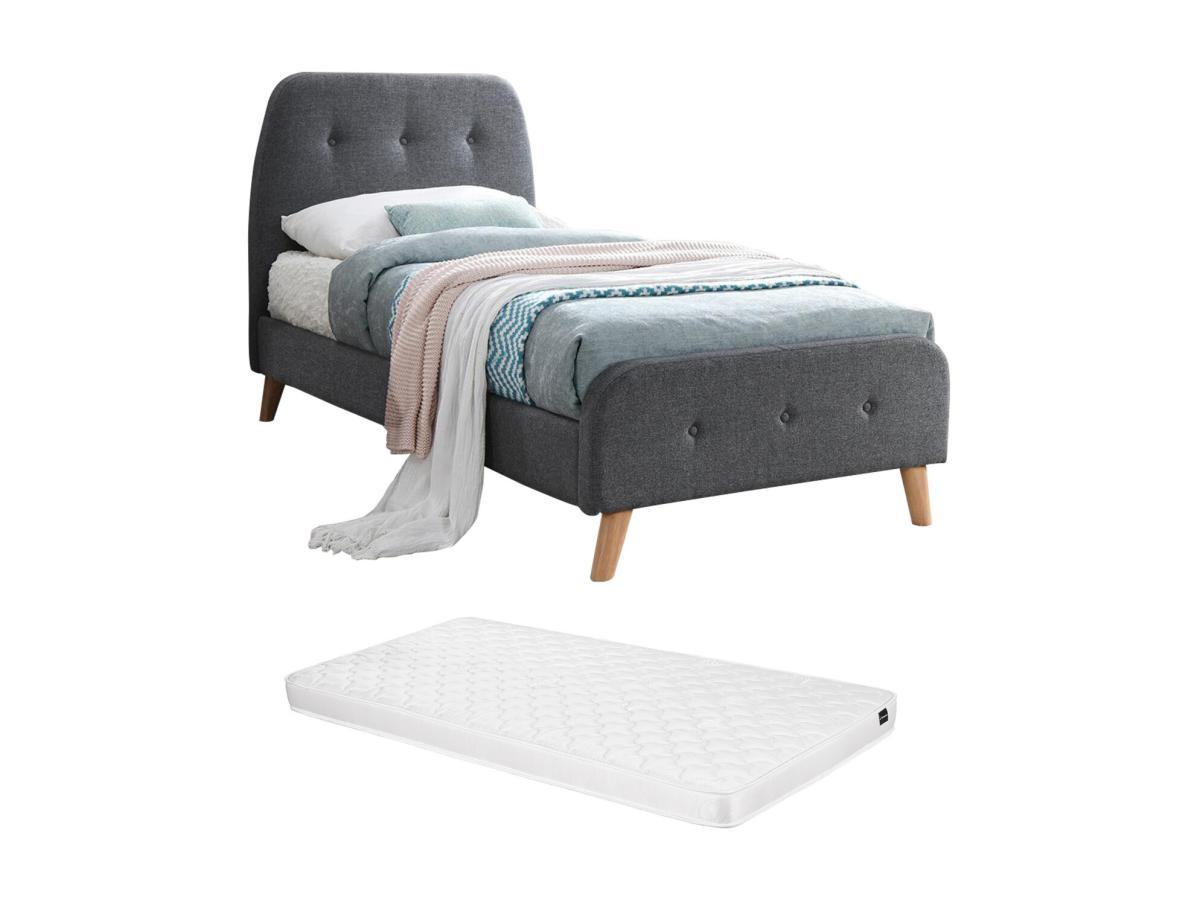 Vente-unique Letto testata letto imbottita  Tessuto Grigio + materasso ROMEO  