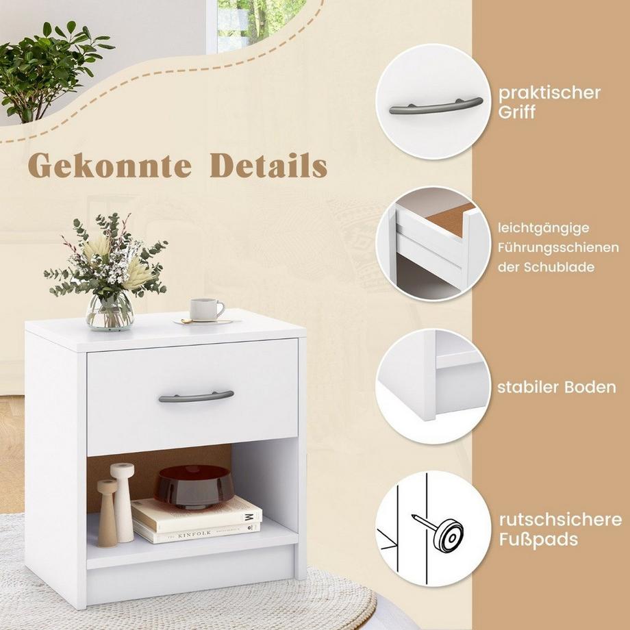 Northio Table de chevet avec tiroir Petite table d'appoint avec compartiment ouvert 38,5 x 28 x 40,5 cm blanc  