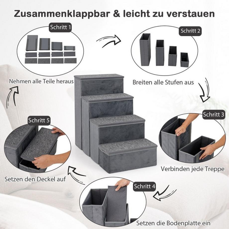 Northio  Escalier pour chien en 4 marches, rampe pliable et antidérapante, échelle d'escalade Portable pour animaux de compagnie 