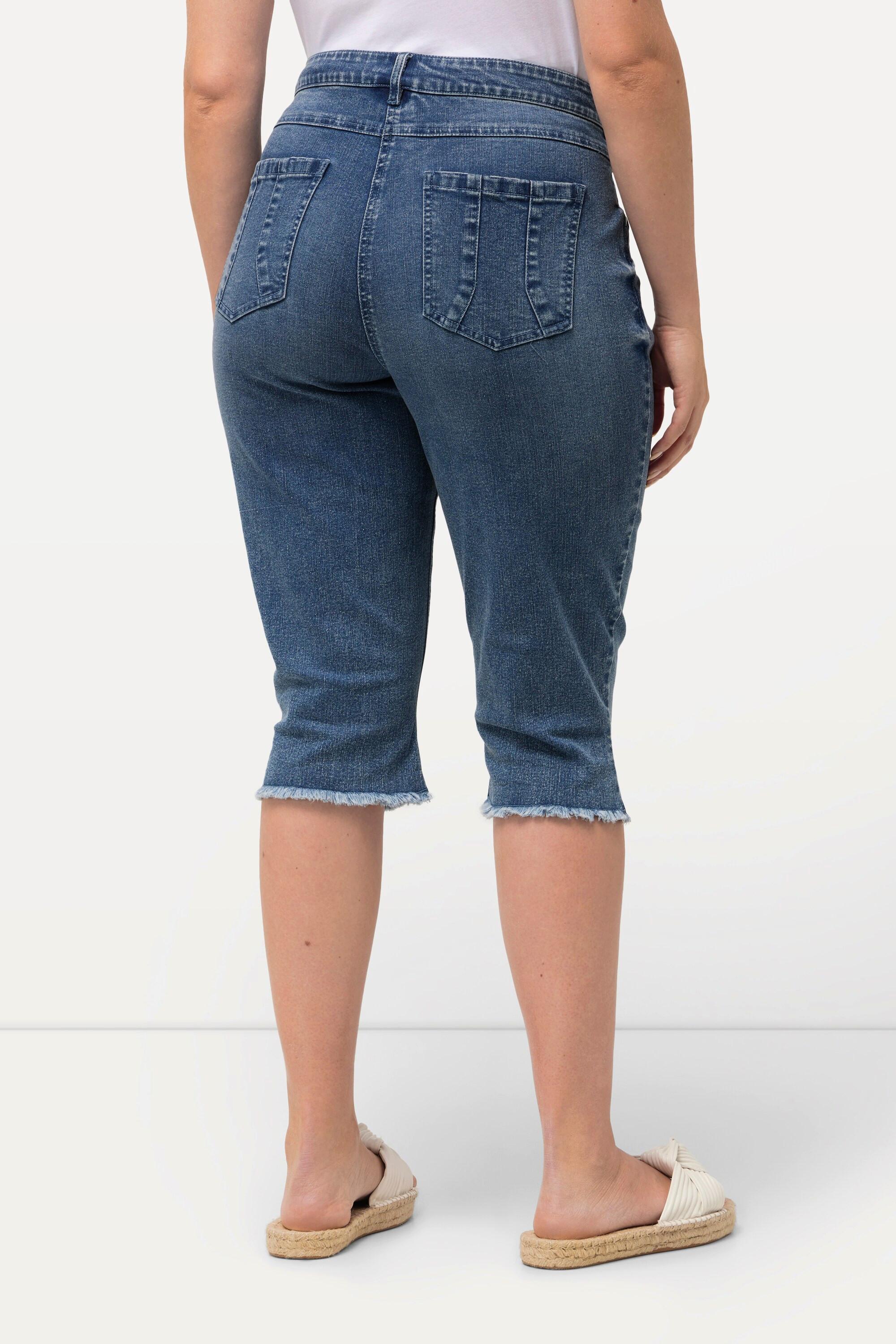 Ulla Popken  Jeans Capri con taglio boyfriend, gamba ampia e orlo sfrangiato 