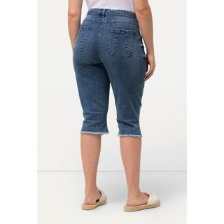 Ulla Popken  Boyfriend-Jeanscapri, Fransensaum, weites Bein 