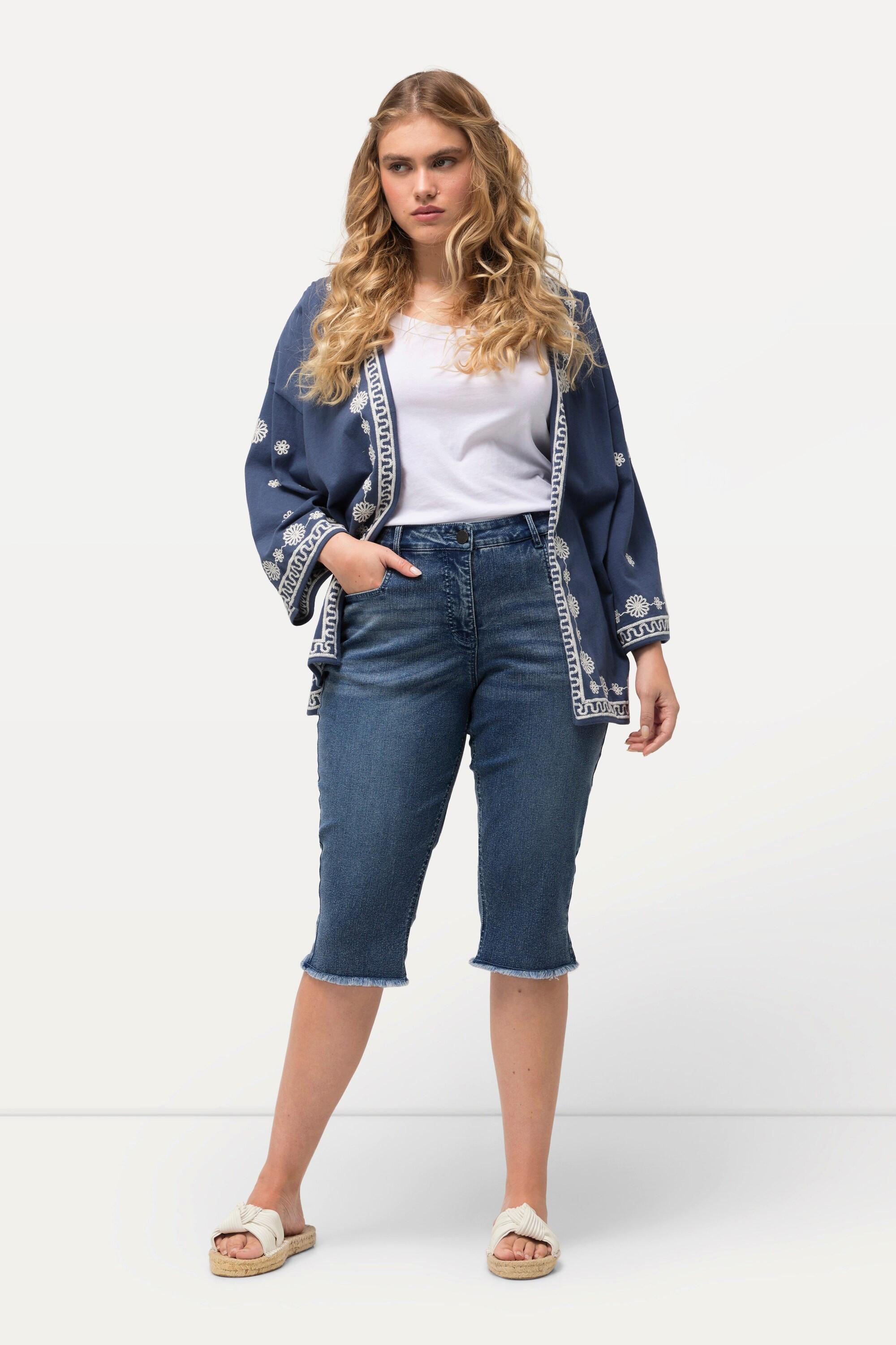 Ulla Popken  Jeans Capri con taglio boyfriend, gamba ampia e orlo sfrangiato 