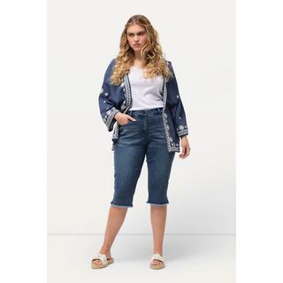 Ulla Popken  Boyfriend-Jeanscapri, Fransensaum, weites Bein 