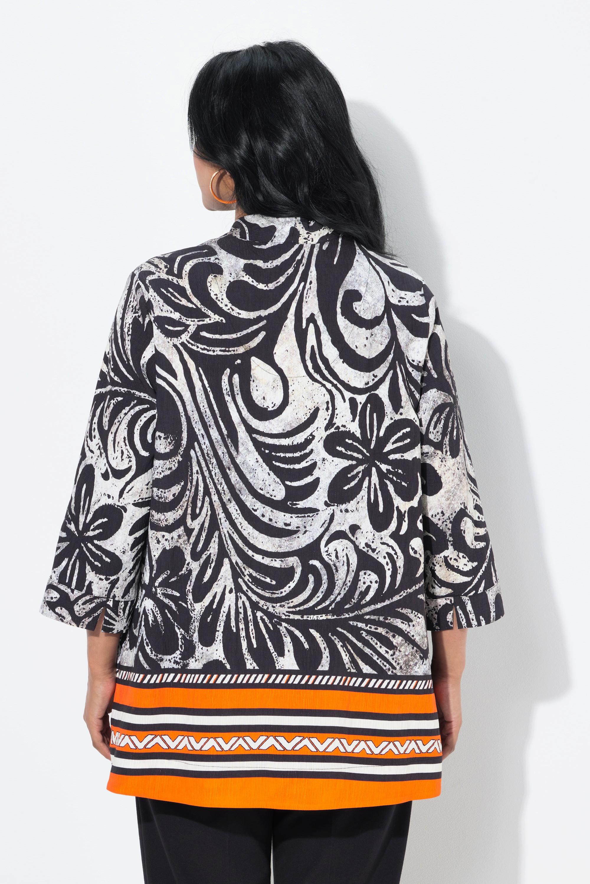 Ulla Popken Tunica Taglio Svasato Fiori Scollo Montante Maniche 3/4  