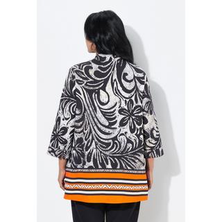 Ulla Popken Tunica Taglio Svasato Fiori Scollo Montante Maniche 3/4  