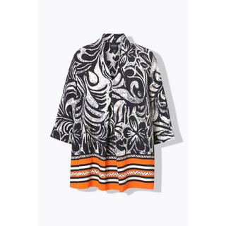 Ulla Popken Tunica Taglio Svasato Fiori Scollo Montante Maniche 3/4  