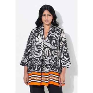 Ulla Popken Tunica Taglio Svasato Fiori Scollo Montante Maniche 3/4  