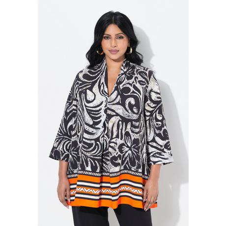 Ulla Popken Tunica Taglio Svasato Fiori Scollo Montante Maniche 3/4  