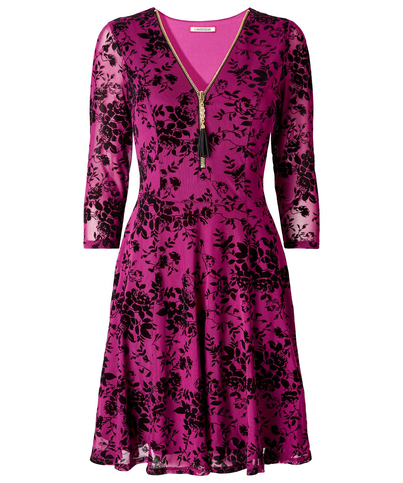 Joe Browns Abito Skater Fantasia Pizzo Floreale Cerniera Maniche 3/4  