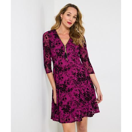 Joe Browns Abito Skater Fantasia Pizzo Floreale Cerniera Maniche 3/4  