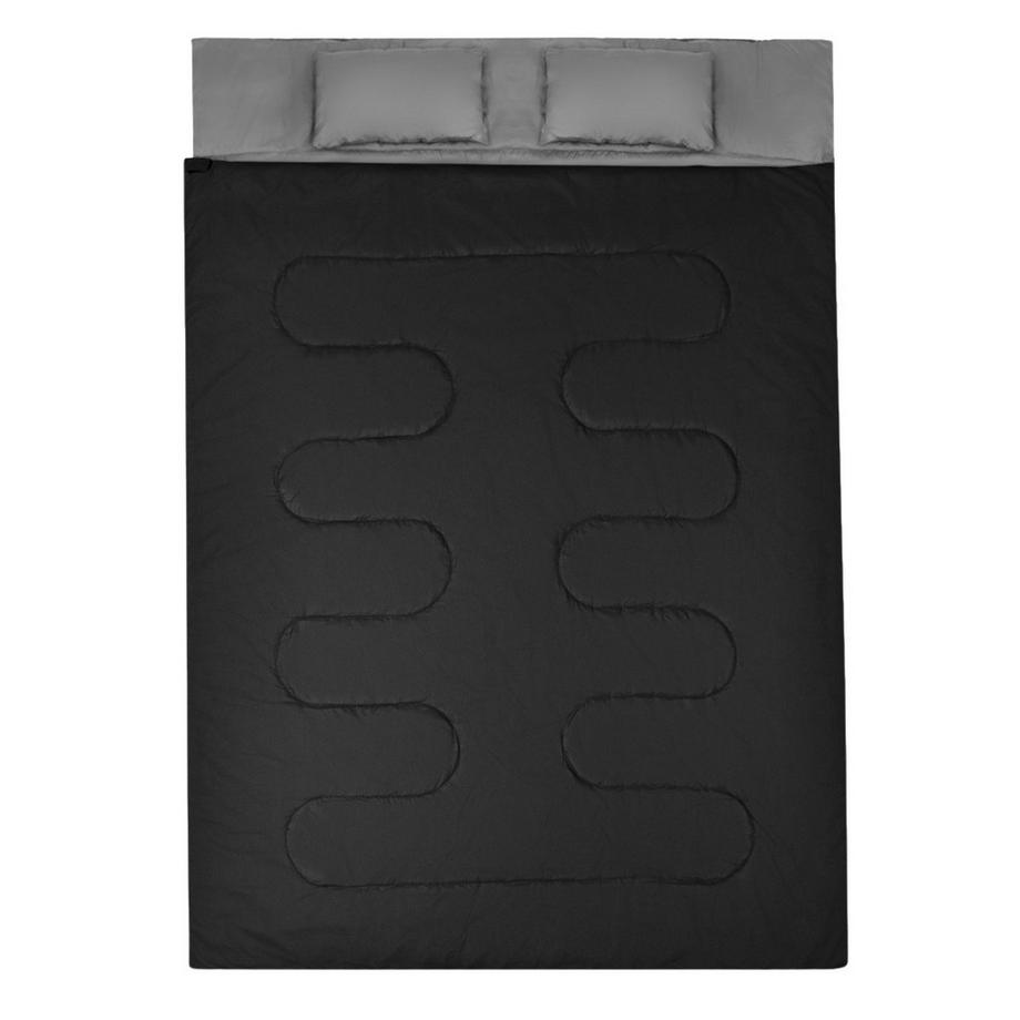 Northix  Goplus Doppelschlafsack 2 Personen XL Deckenschlafsack Schlafsack mit 2 Kissen Schwarz 220 x150 cm 