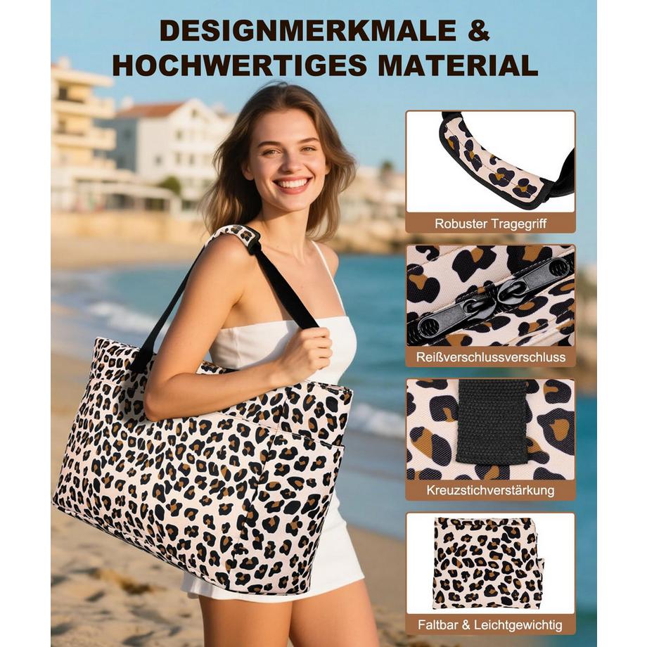 Only-bags.store Grosse Strandtasche mit Reissverschluss wasserdicht sandfest Umhängetasche  