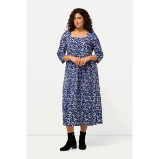 Ulla Popken  Robe en jersey, imprimé points multicolores. Encolure carrée et manches 3/4. 