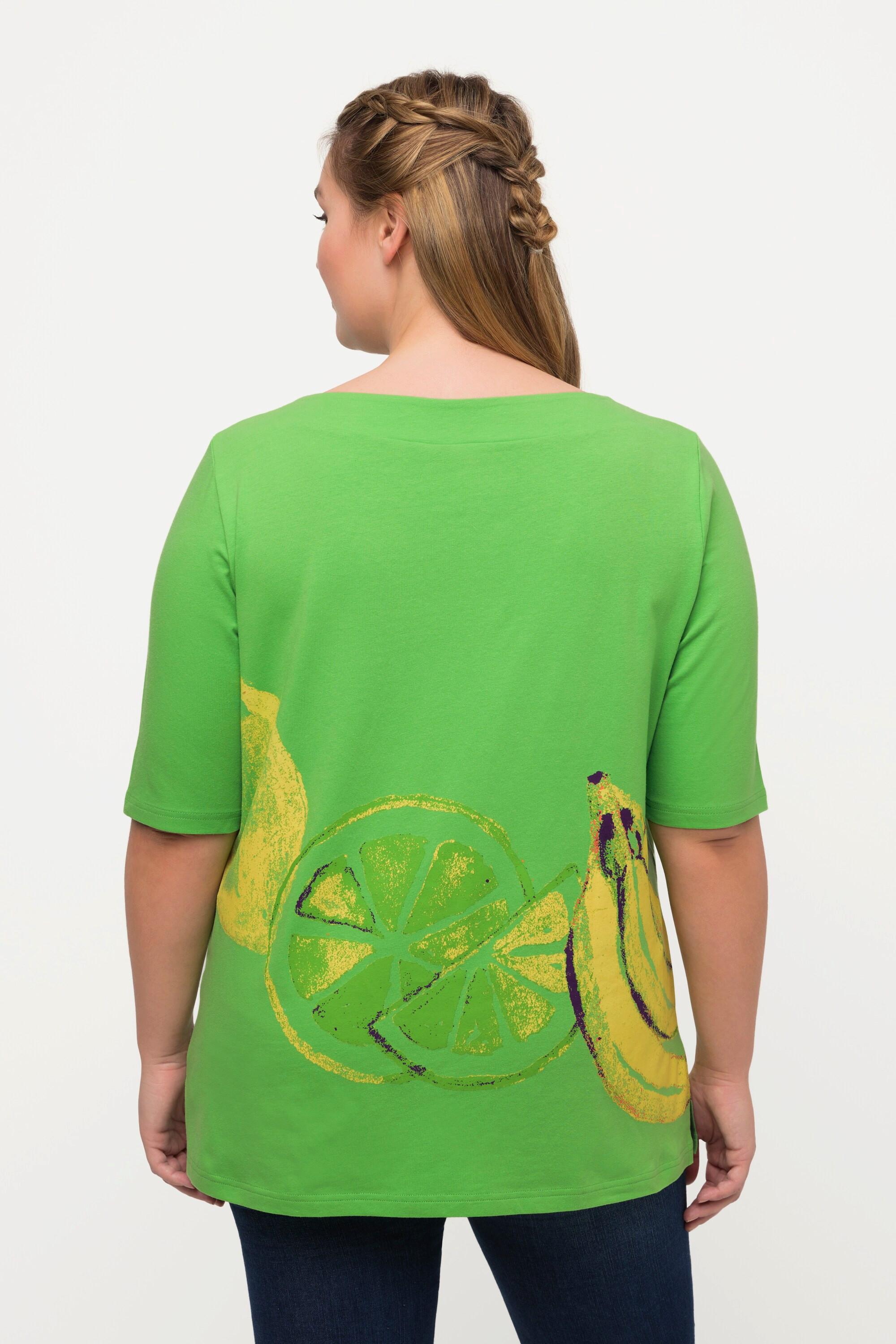 Ulla Popken  T-shirt con design con frutta, scollo a barca e mezze maniche 