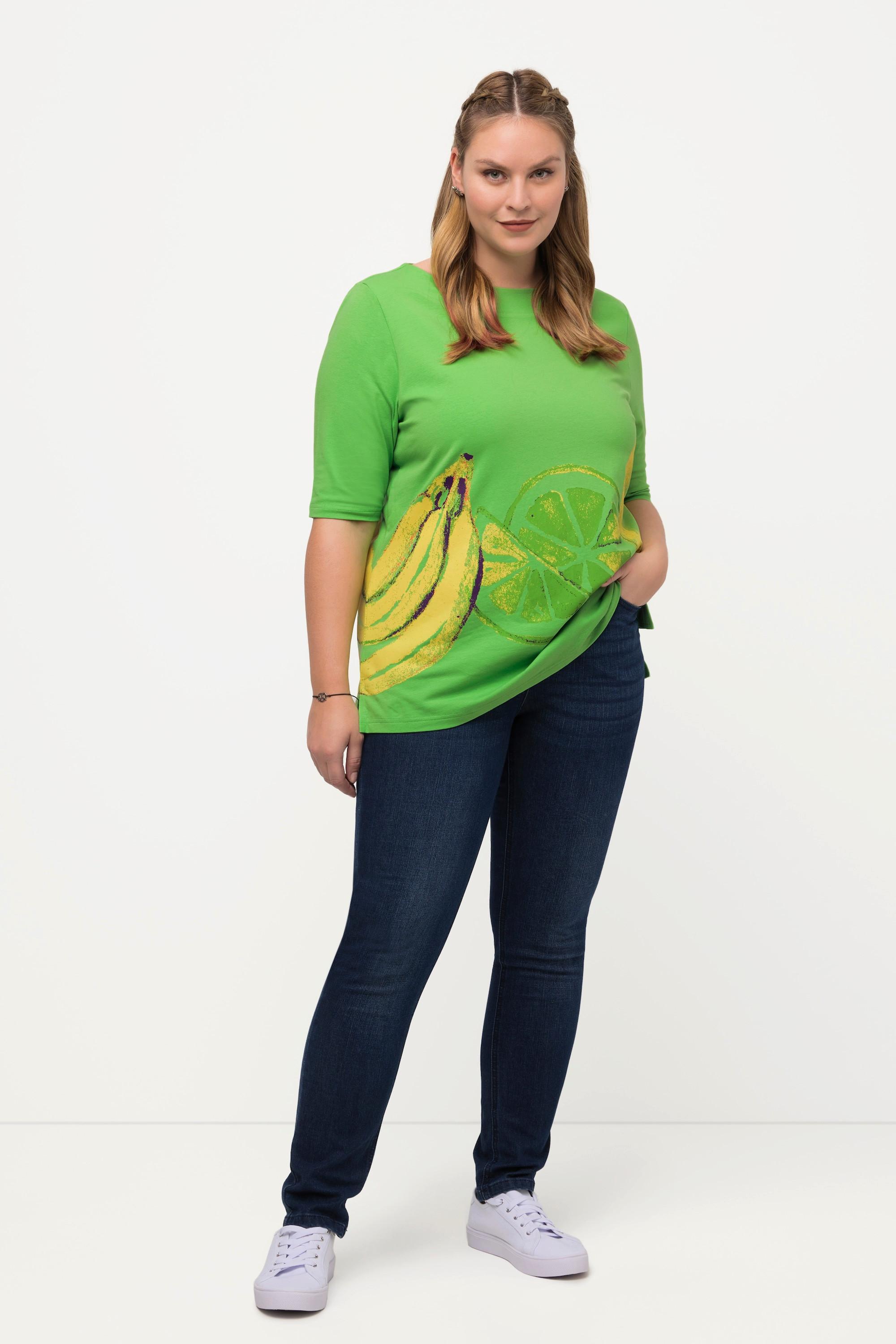 Ulla Popken  T-shirt con design con frutta, scollo a barca e mezze maniche 