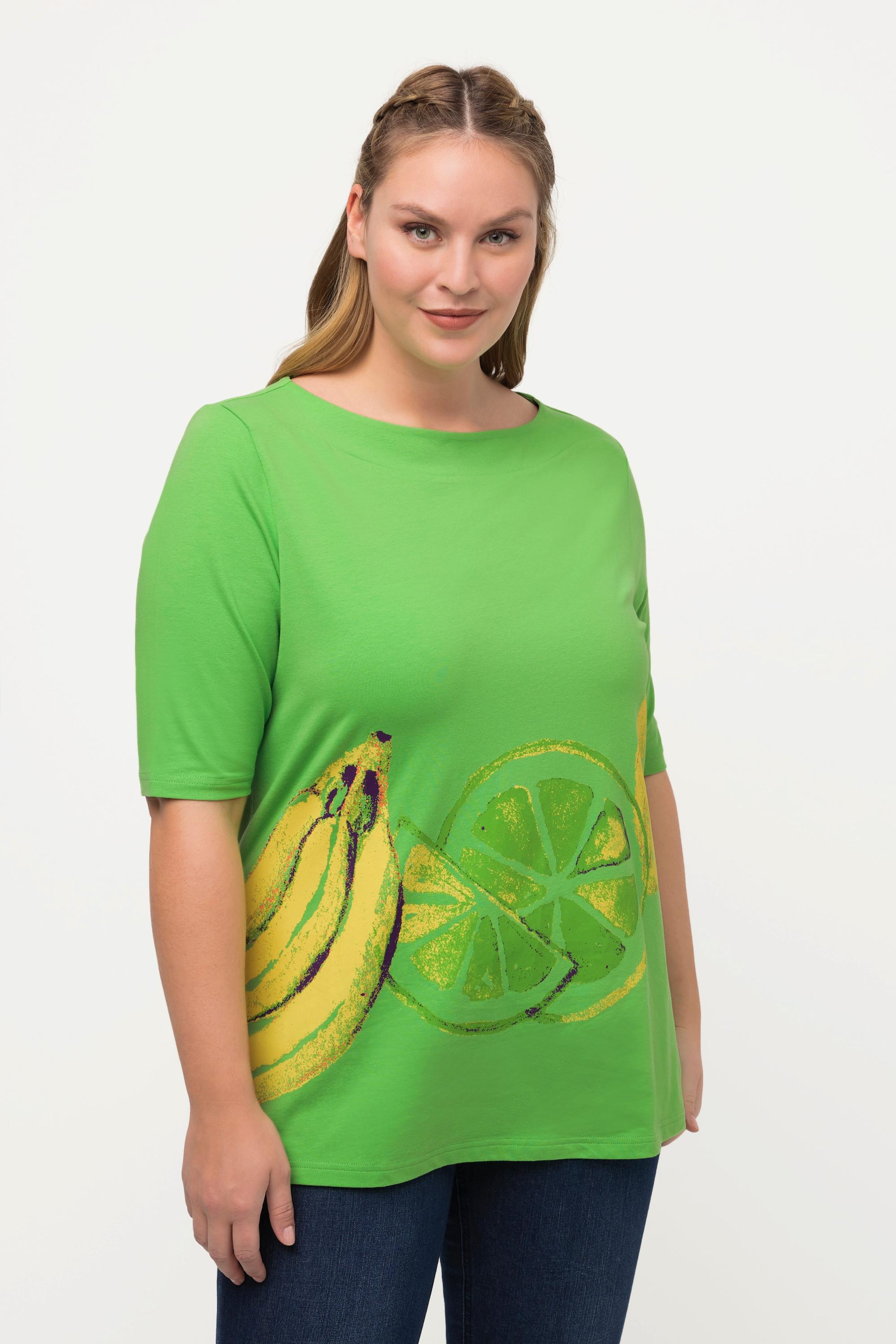 Ulla Popken  T-shirt con design con frutta, scollo a barca e mezze maniche 