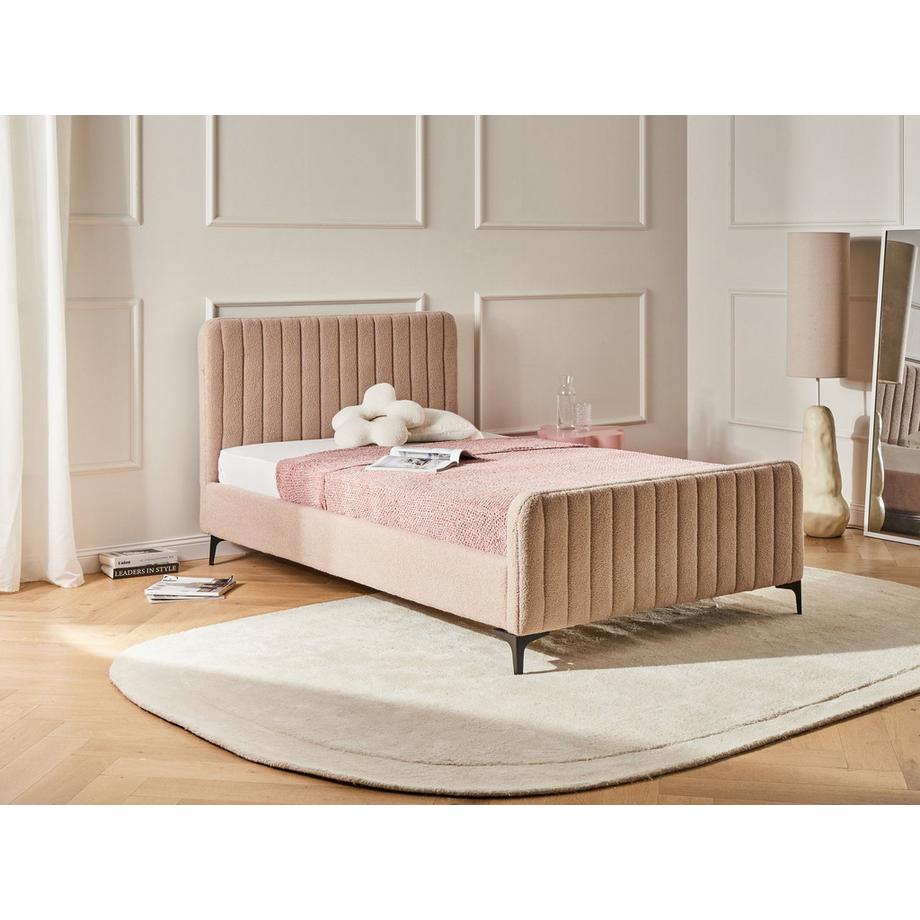 Beliani Lit avec sommier en Bouclé Minimaliste LUNAN  