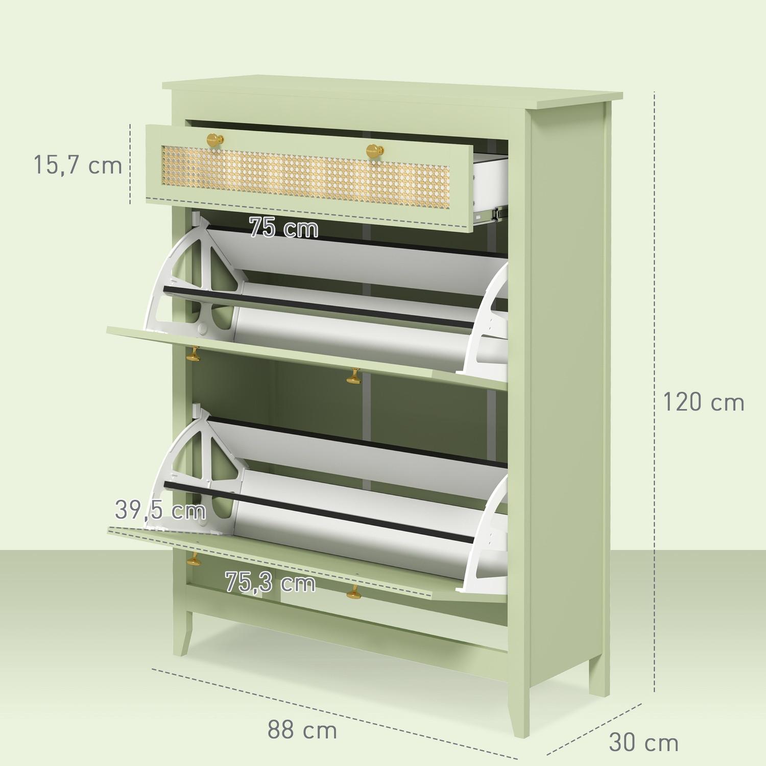 Northio Schuhschrank mit 2 Klappen Schuhkipper mit Schublade, Schuhregal, Schuhkommode für 12 Paar Schuhe Schuhablage für Eingangsbereich, Flur 88 x 30 x 120 cm, Grün Aosom  