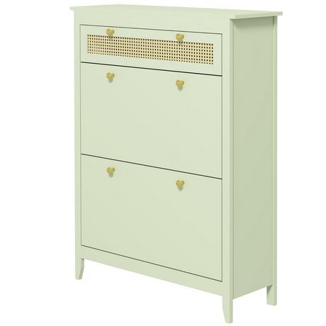 Northio Schuhschrank mit 2 Klappen Schuhkipper mit Schublade, Schuhregal, Schuhkommode für 12 Paar Schuhe Schuhablage für Eingangsbereich, Flur 88 x 30 x 120 cm, Grün Aosom  