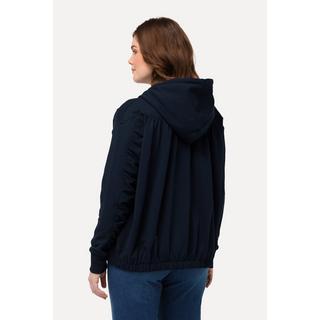 Ulla Popken  Hoodie-Jacke, gekräuselte Quernaht, Kapuze, Biobaumwolle 