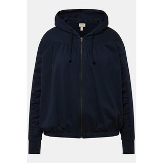 Ulla Popken  Hoodie-Jacke, gekräuselte Quernaht, Kapuze, Biobaumwolle 