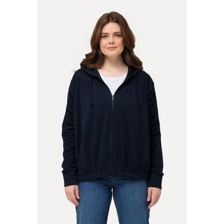 Ulla Popken  Hoodie-Jacke, gekräuselte Quernaht, Kapuze, Biobaumwolle 