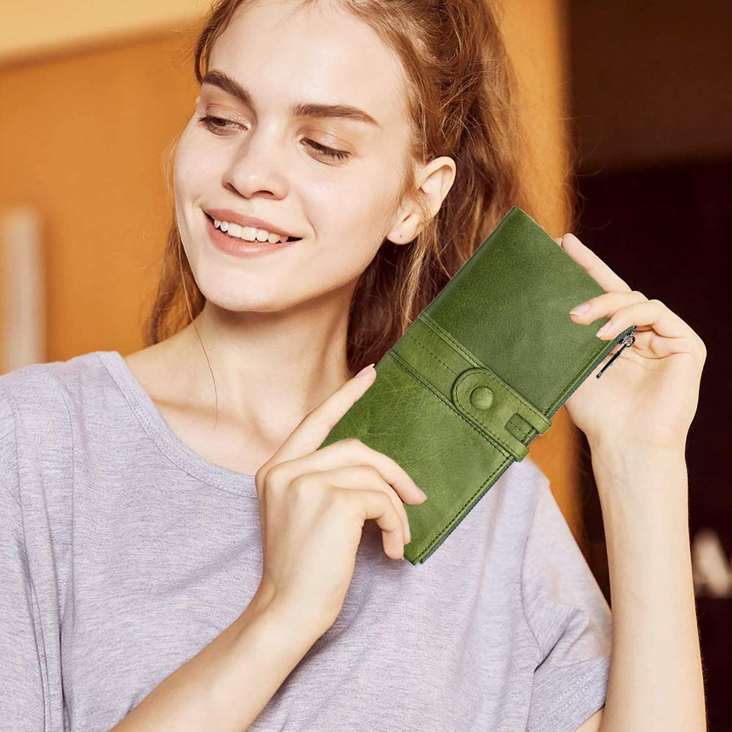 Only-bags.store Grande Portafoglio Vintage in Pelle con Protezione RFID  