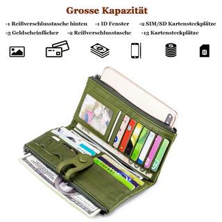 Only-bags.store  Große Vintage Brieftasche Leder Brieftasche mit RFID-Schutz - Brieftasche mit 13 Kartenfächern mit Handyfach 