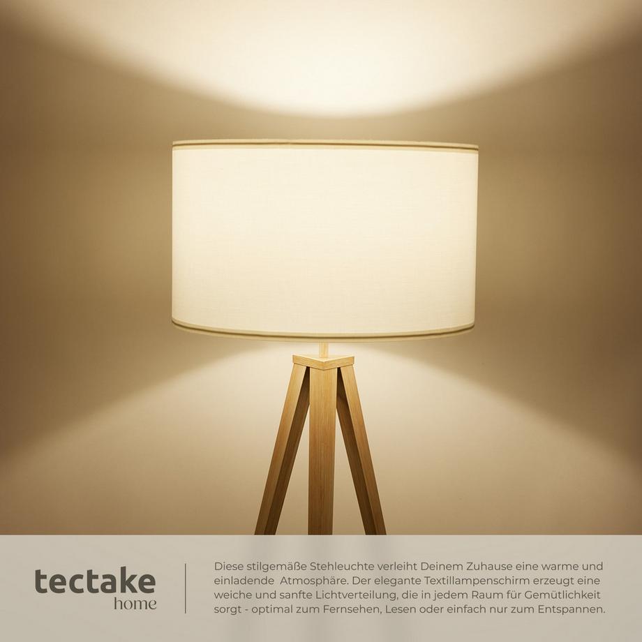 Tectake  Stehleuchte Lunaris Dreibeingestell aus Stahl, 60 W Texttillampenschirm in Leinenoptik 