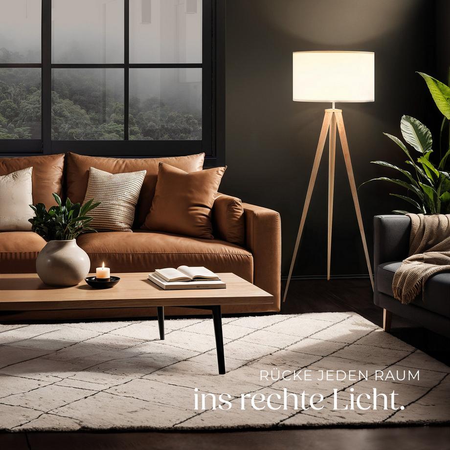 Tectake  Stehleuchte Lunaris Dreibeingestell aus Stahl, 60 W Texttillampenschirm in Leinenoptik 