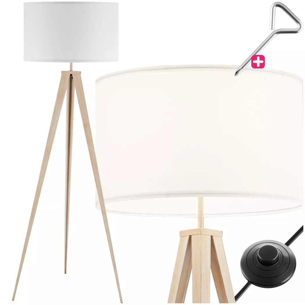 Tectake – Stehleuchte Lunaris, Textilschirm, Dreibeingestell, One Size, Beige