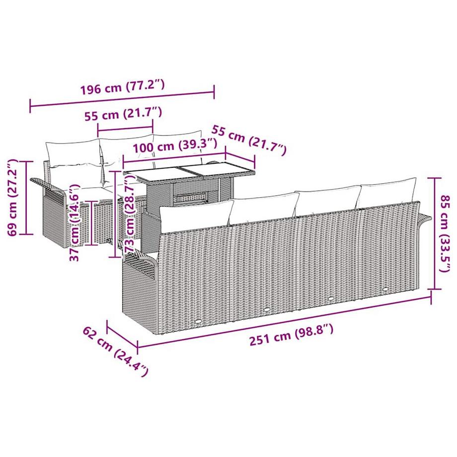 VidaXL Ensemble de canapé de jardin poly rattan  