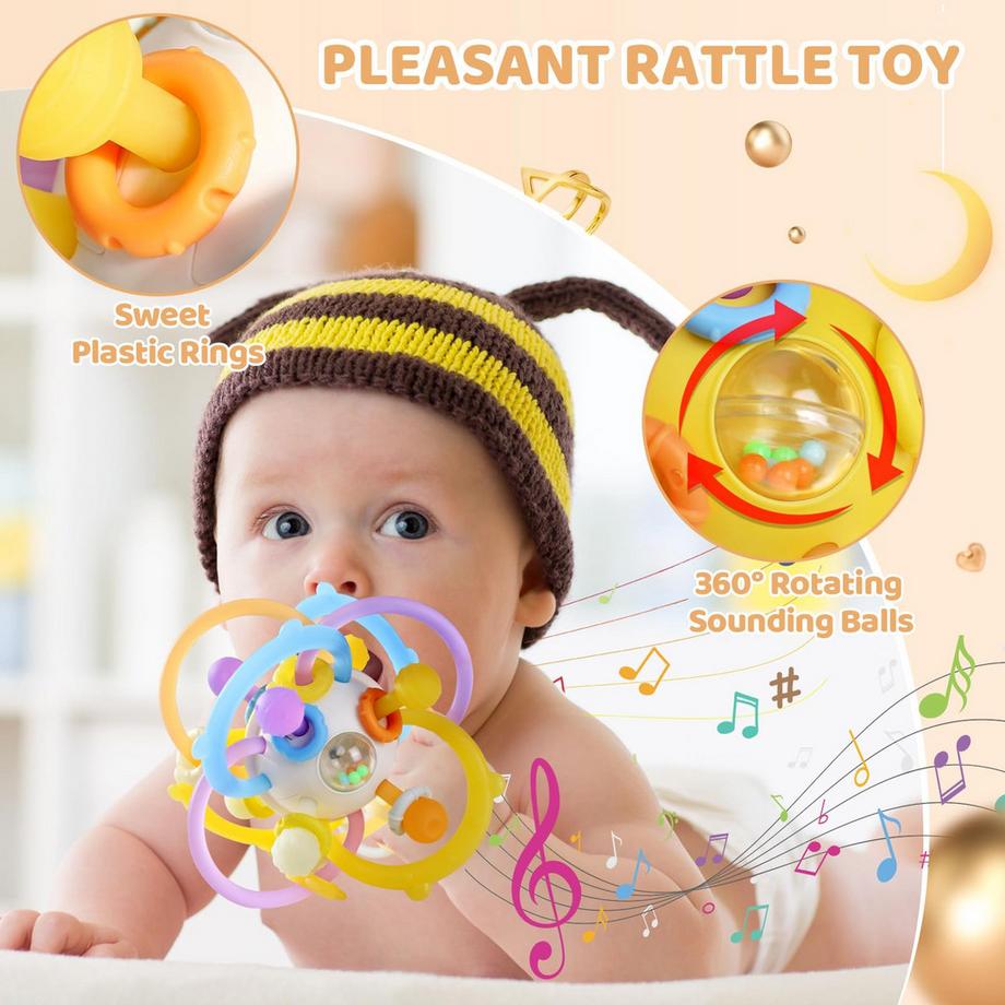 Activity-board  Greifball Beißring Baby, Silikon-Babyspielzeug, Licht-Sensorik-Spielzeug Baby, Beißhilfe Beißspielzeug Baby-Rassel 