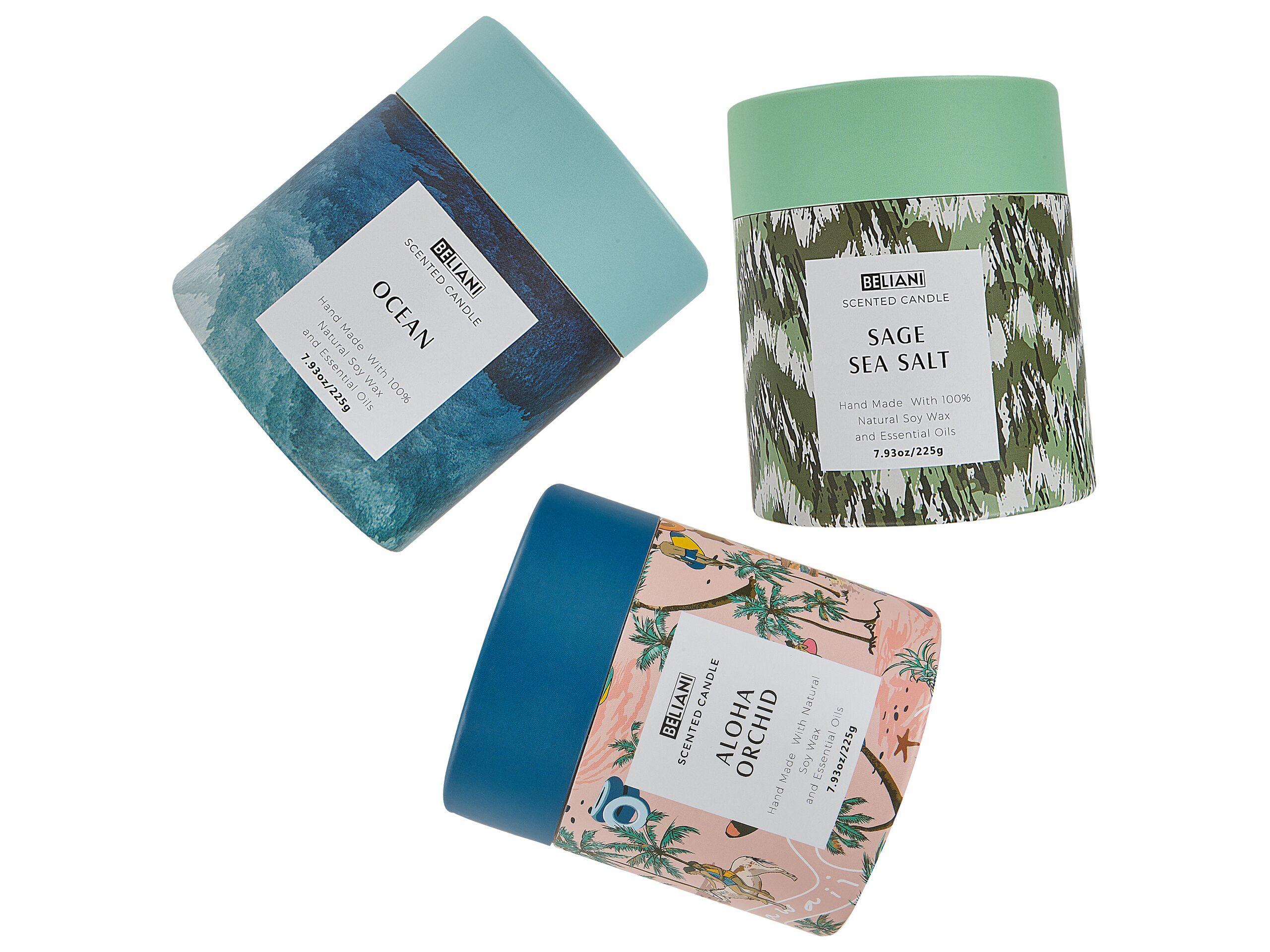 Beliani Lot de 3 bougies parfumées en Cire de soja COLORFUL BARREL  