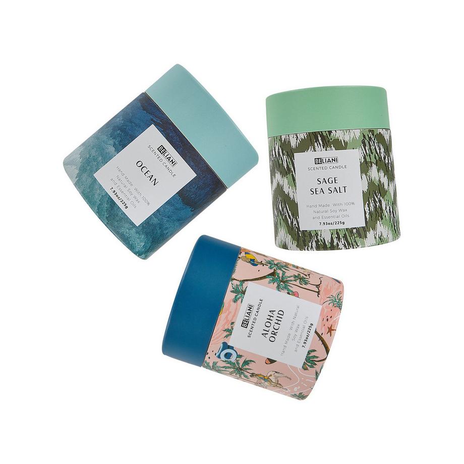 Beliani Set di 3 Candele Profumate en Cera di Soia COLORFUL BARREL  