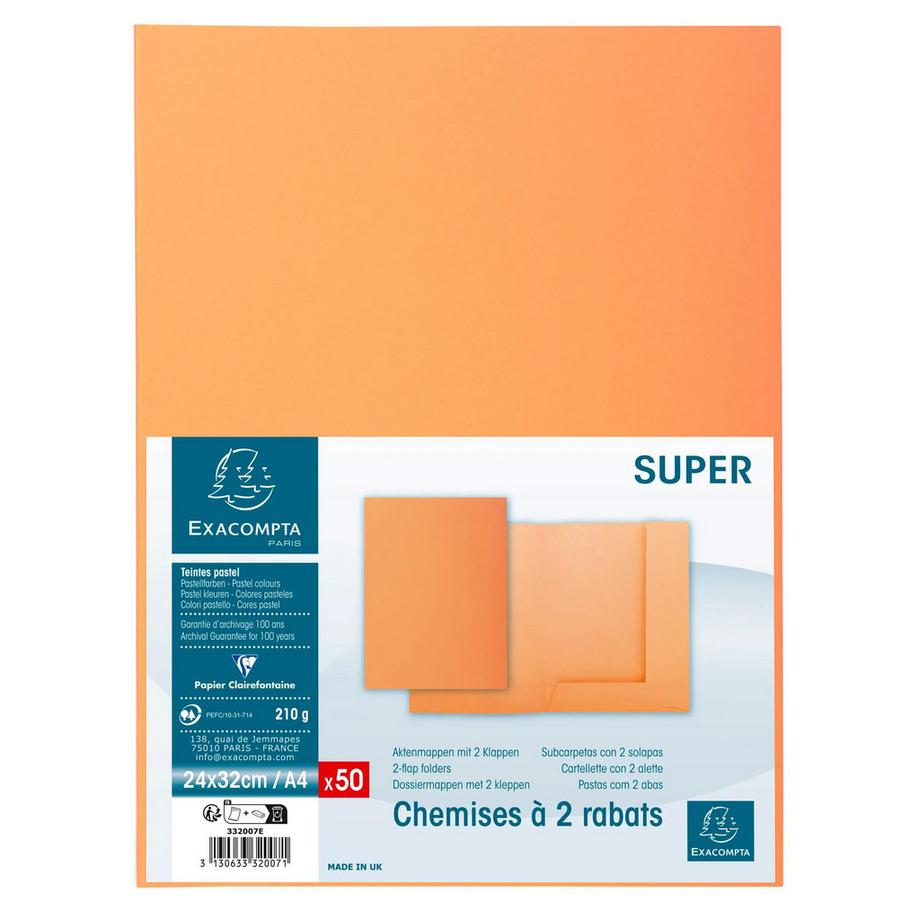 Exacompta Paquet de 50 chemises 2 rabats SUPER 210 - 24x32cm - x 5  