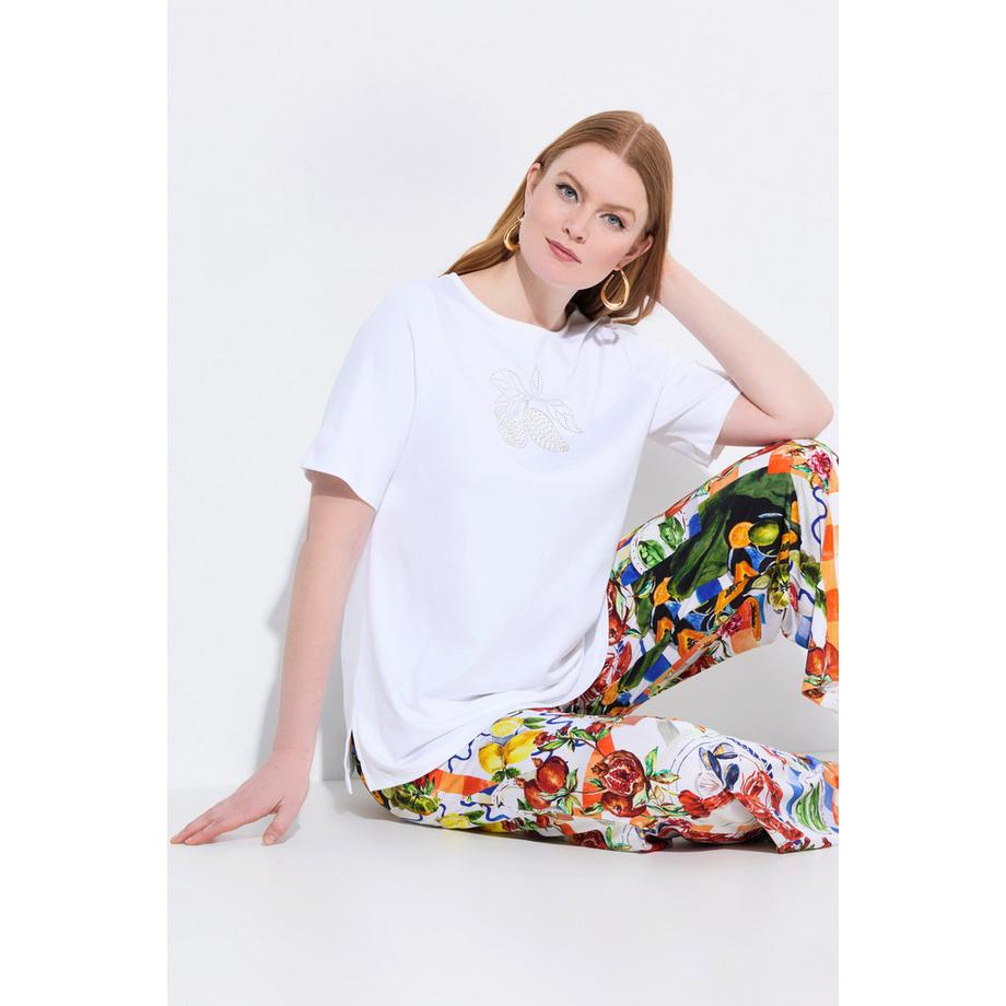 Ulla Popken Cotone Pima Limone Scollo a Barca Mezze Maniche T-Shirt  
