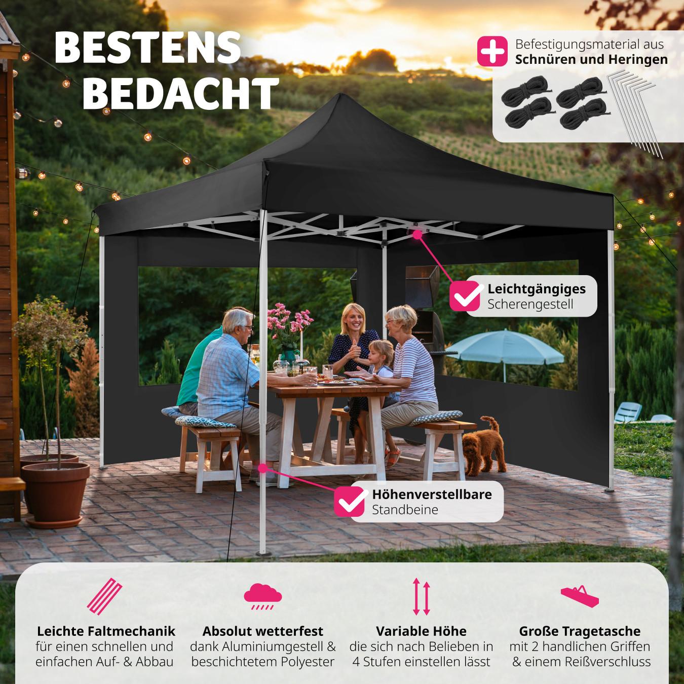 Tectake Gazebo pieghevole Olivia 3x3 m con 2 elementi laterali  