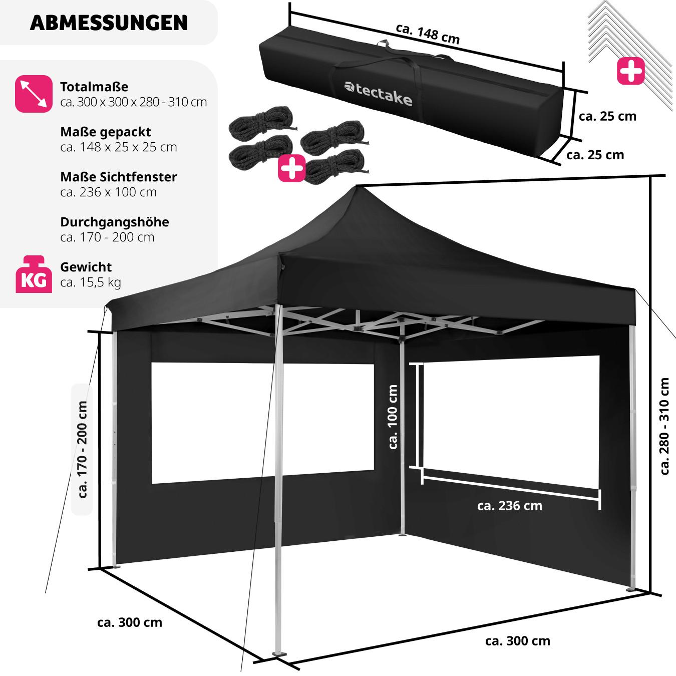 Tectake Gazebo pieghevole Olivia 3x3 m con 2 elementi laterali  