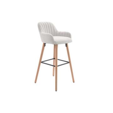 Tabouret de bar en tissu et pieds bois de hêtre - Crème - ELEANA