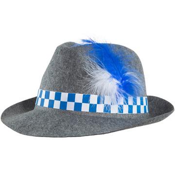 Cappello tradizionale grigio con ornamento blu-bianco