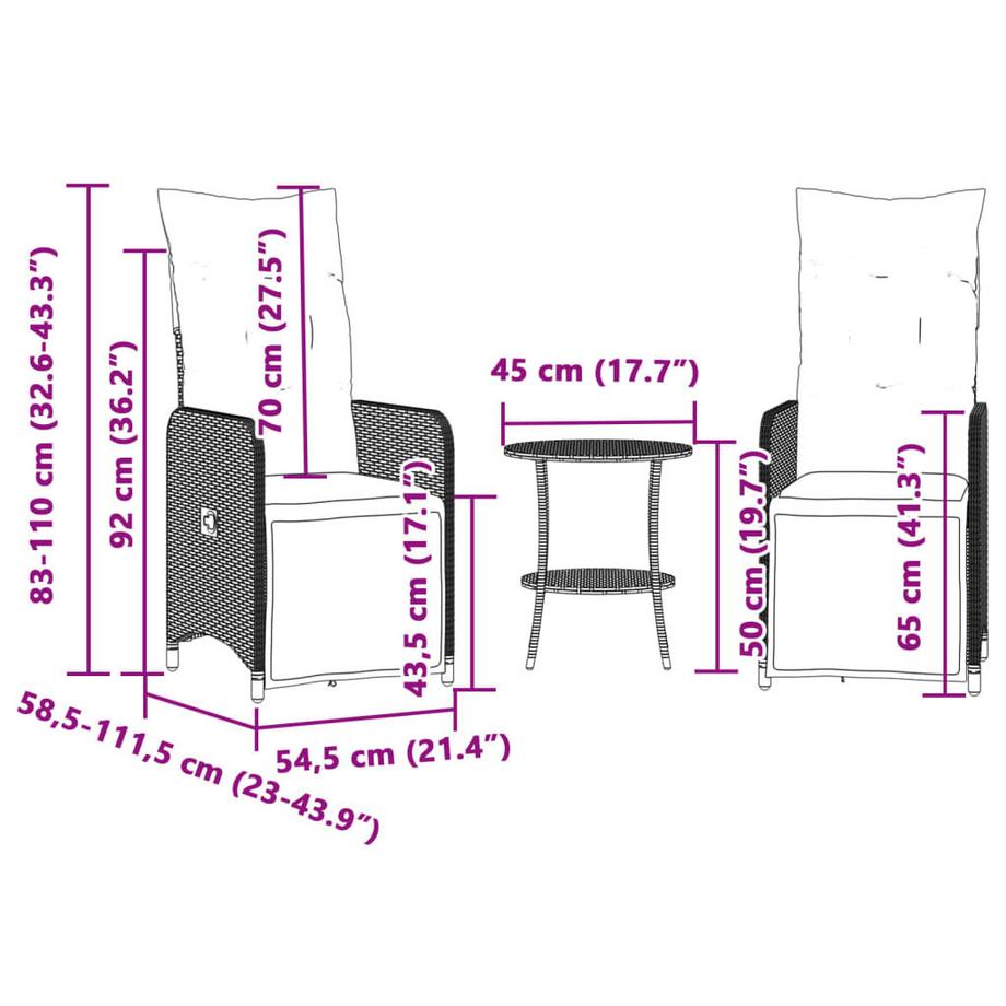 VidaXL Chaise de jardin inclinable rotin synthétique  